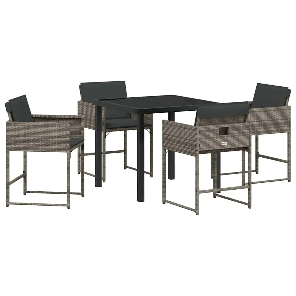 Garden Dining Set 5 Pieces Grey Poly Rattan with Glass Table Outdoor Patio