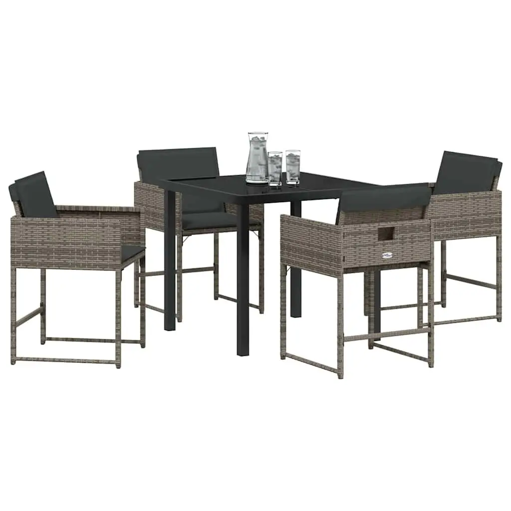 Garden Dining Set 5 Pieces Grey Poly Rattan with Glass Table Outdoor Patio