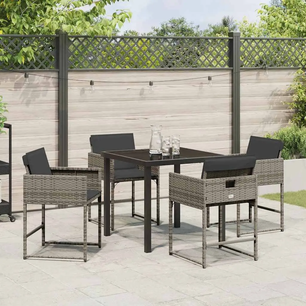 Garden Dining Set 5 Pieces Grey Poly Rattan with Glass Table Outdoor Patio