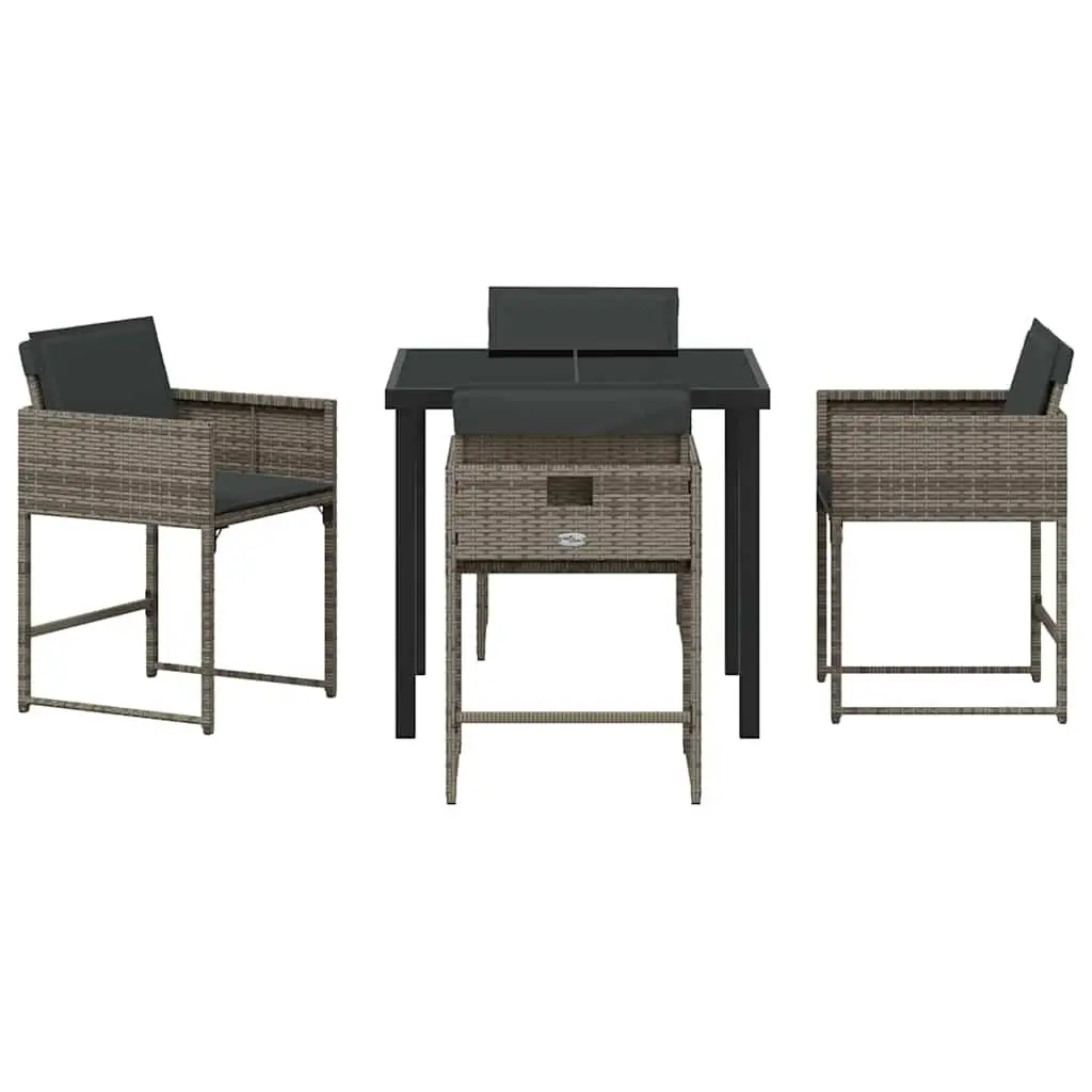 Garden Dining Set 5 Pieces Grey Poly Rattan with Glass Table Outdoor Patio