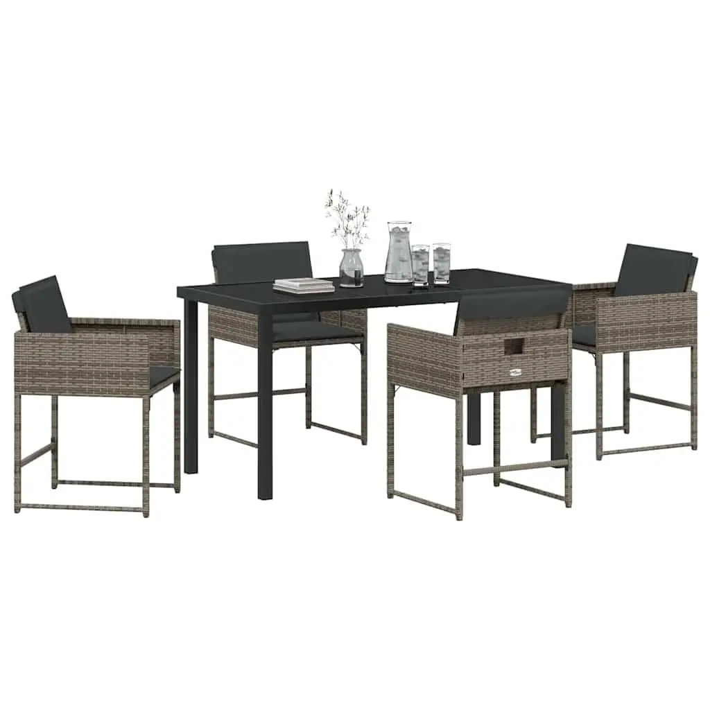 Garden Dining Set 5 Piece Outdoor Furniture Glass Table Poly Rattan Chairs Grey