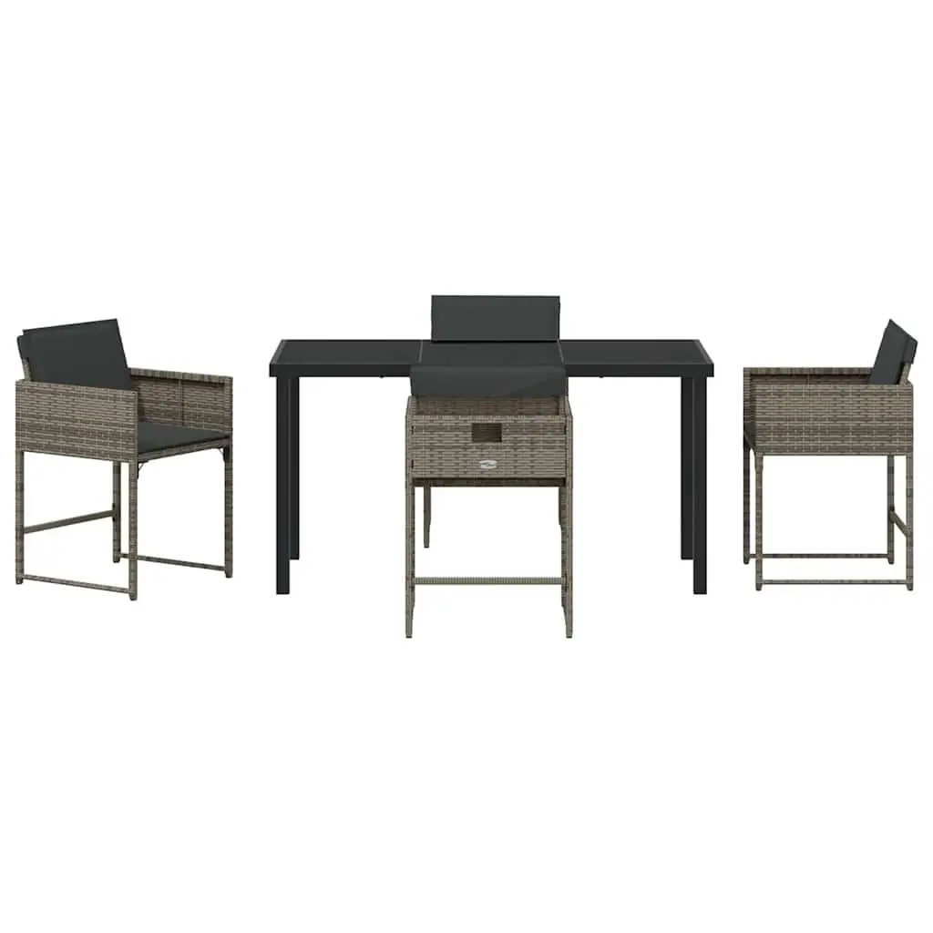 Garden Dining Set 5 Piece Outdoor Furniture Glass Table Poly Rattan Chairs Grey