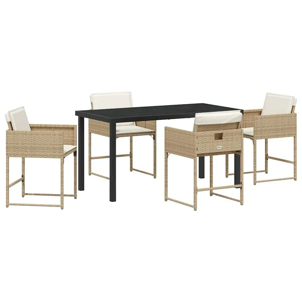 Garden Dining Set 5 Pieces Outdoor Patio Furniture Rattan Beige Modern Design