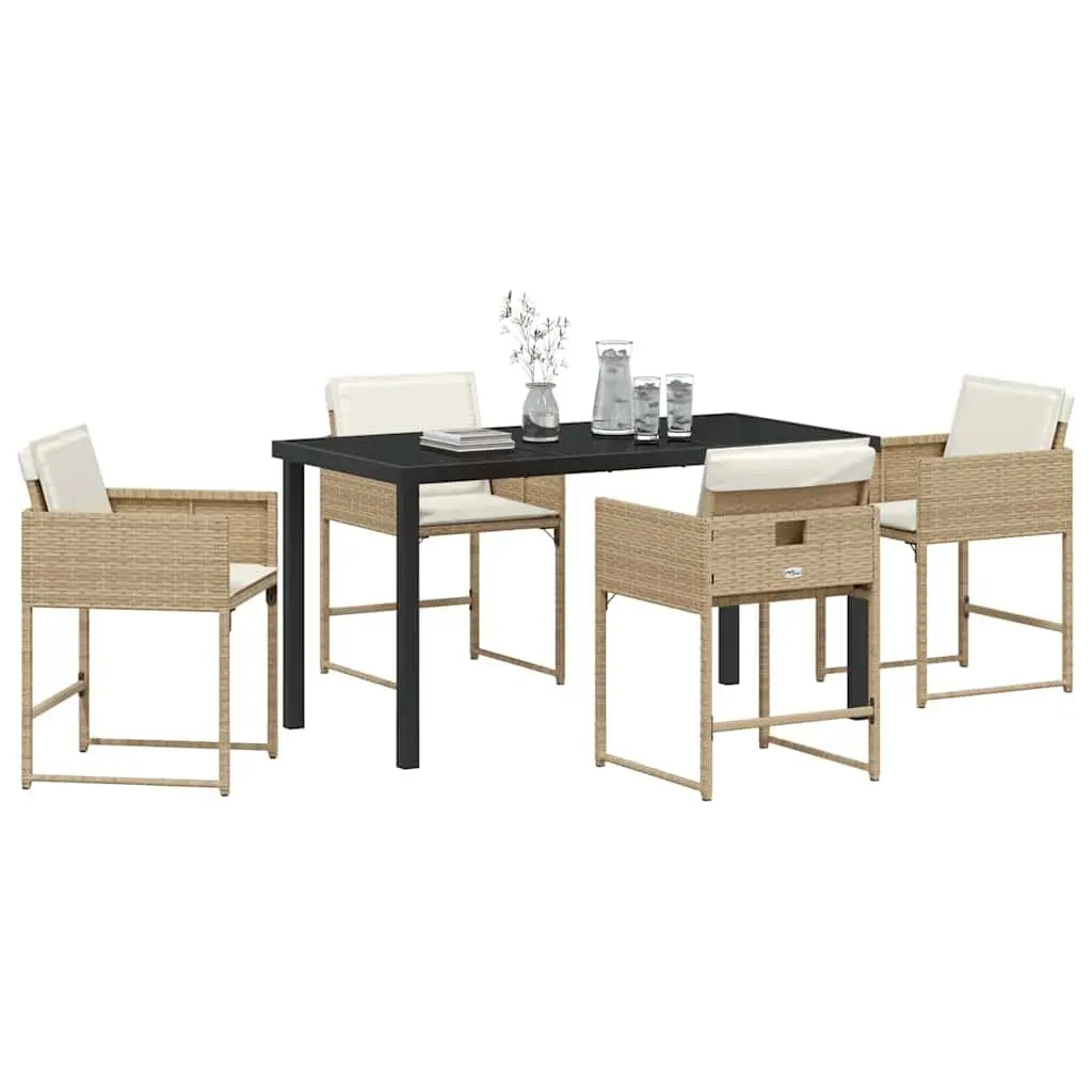 Garden Dining Set 5 Pieces Outdoor Patio Furniture Rattan Beige Modern Design