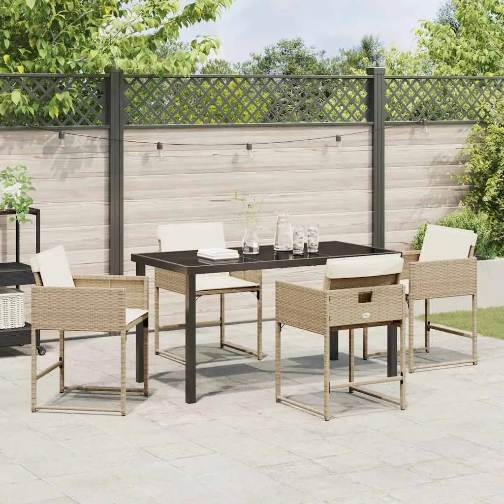 Garden Dining Set 5 Pieces Outdoor Patio Furniture Rattan Beige Modern Design