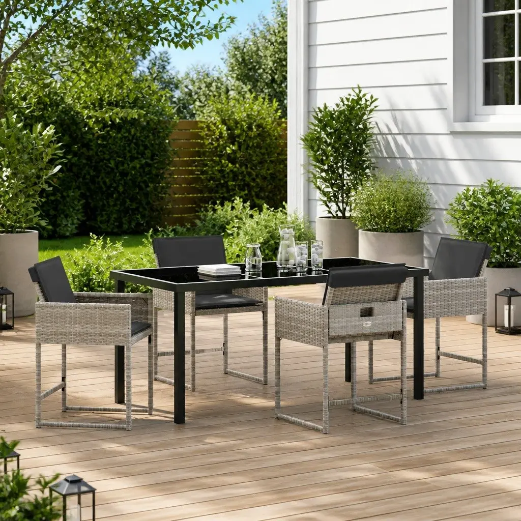 Garden Dining Set Poly Rattan Steel 5 Pieces Light Grey Outdoor Patio Furniture Table Chairs