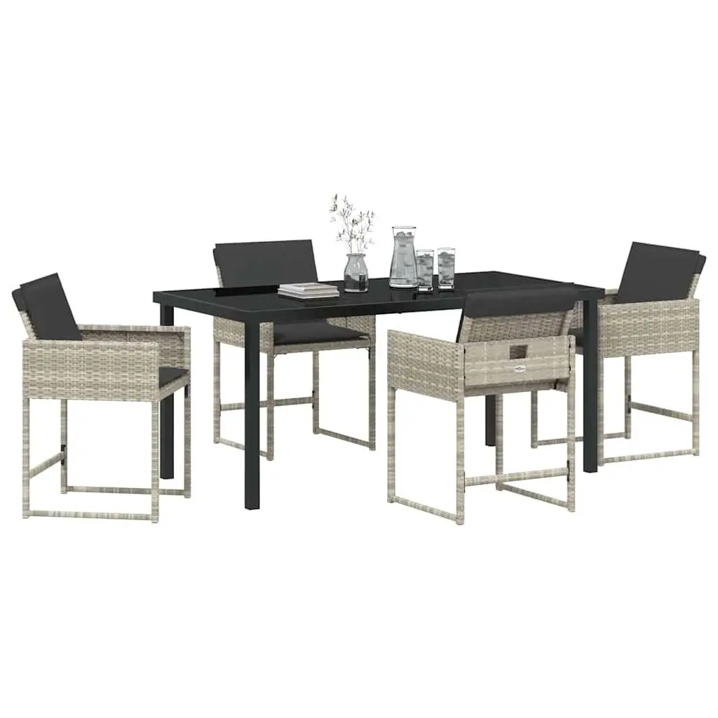 Garden Dining Set Poly Rattan Steel 5 Pieces Light Grey Outdoor Patio Furniture Table Chairs