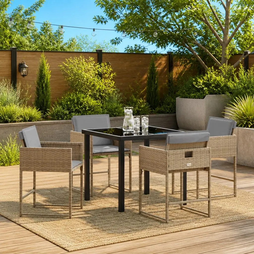 Garden Dining Set Poly Rattan Steel 5 Piece Outdoor Furniture Patio Table Chairs Beige