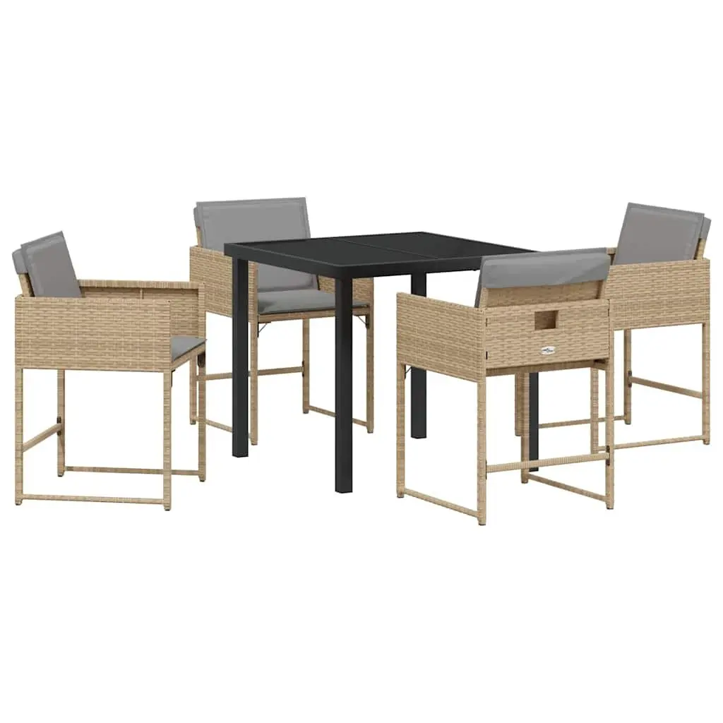 Garden Dining Set Poly Rattan Steel 5 Piece Outdoor Furniture Patio Table Chairs Beige