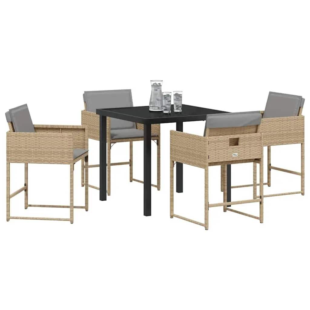 Garden Dining Set Poly Rattan Steel 5 Piece Outdoor Furniture Patio Table Chairs Beige