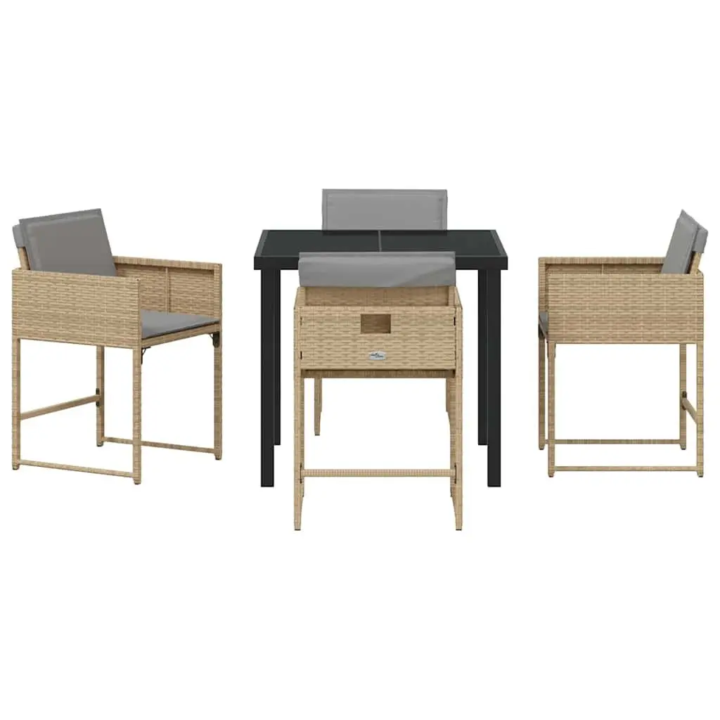 Garden Dining Set Poly Rattan Steel 5 Piece Outdoor Furniture Patio Table Chairs Beige