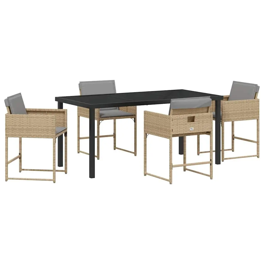 Garden Dining Set Poly Rattan 5 Pieces Beige Outdoor Furniture Table