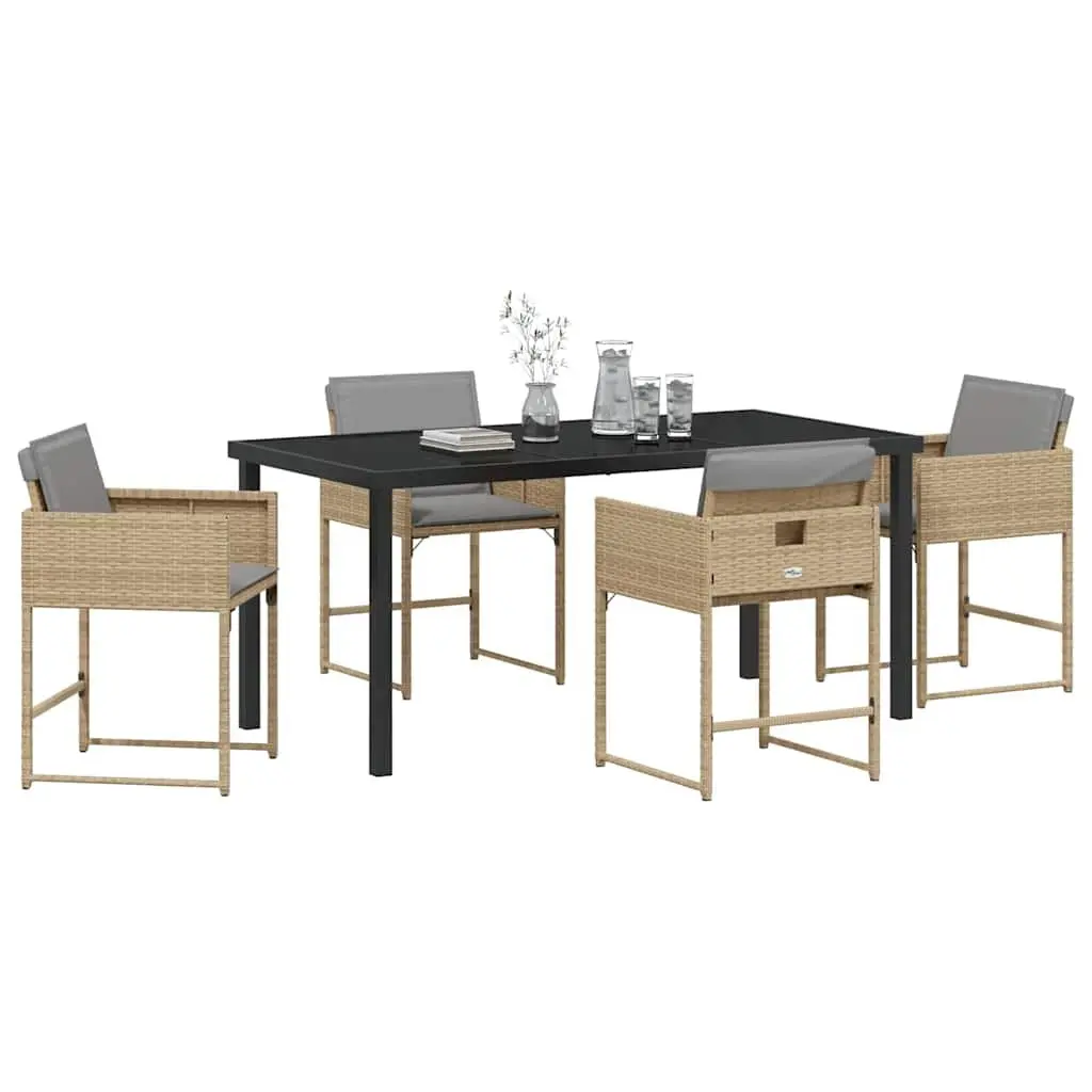 Garden Dining Set Poly Rattan 5 Pieces Beige Outdoor Furniture Table