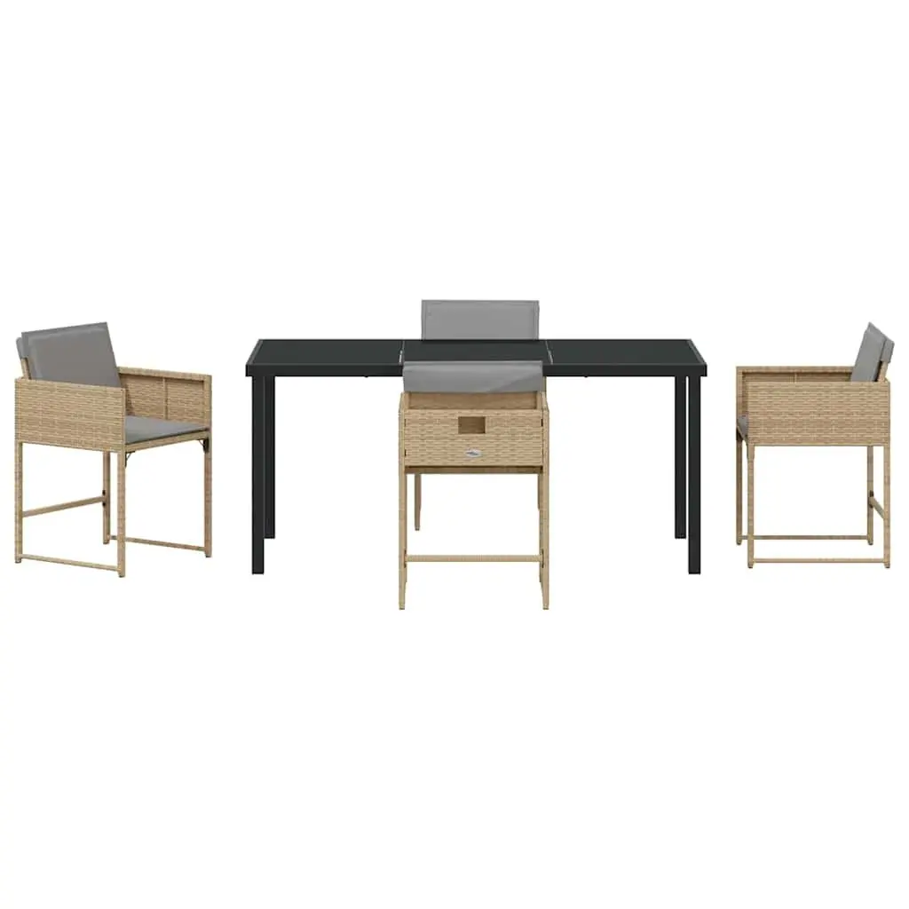 Garden Dining Set Poly Rattan 5 Pieces Beige Outdoor Furniture Table