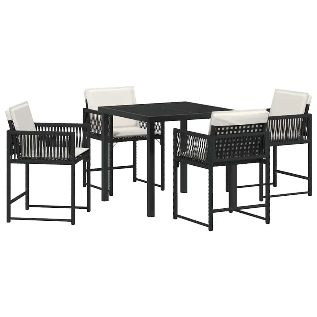 Garden Dining Set Poly Rattan Steel 5 Piece Black Outdoor Furniture