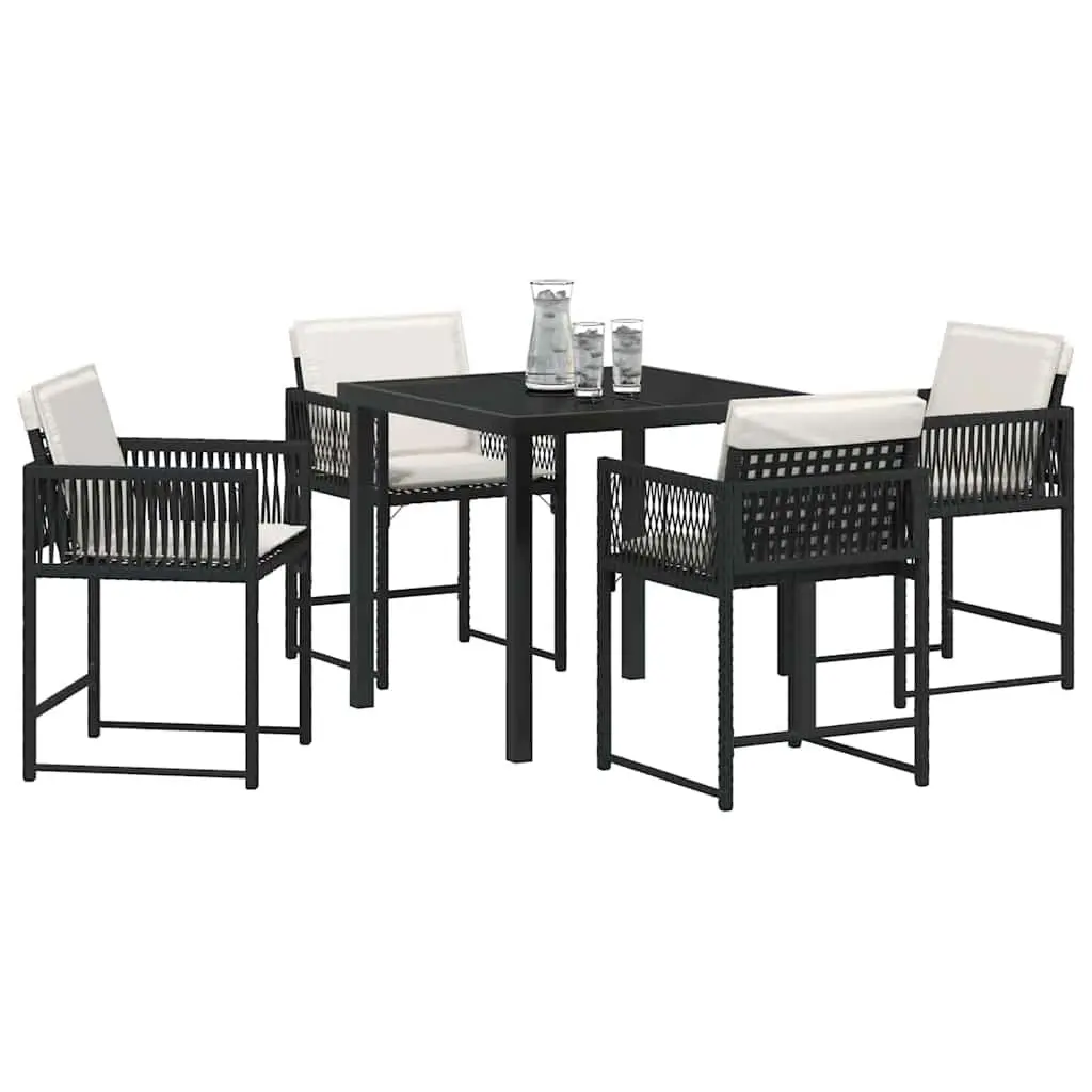 Garden Dining Set Poly Rattan Steel 5 Piece Black Outdoor Furniture