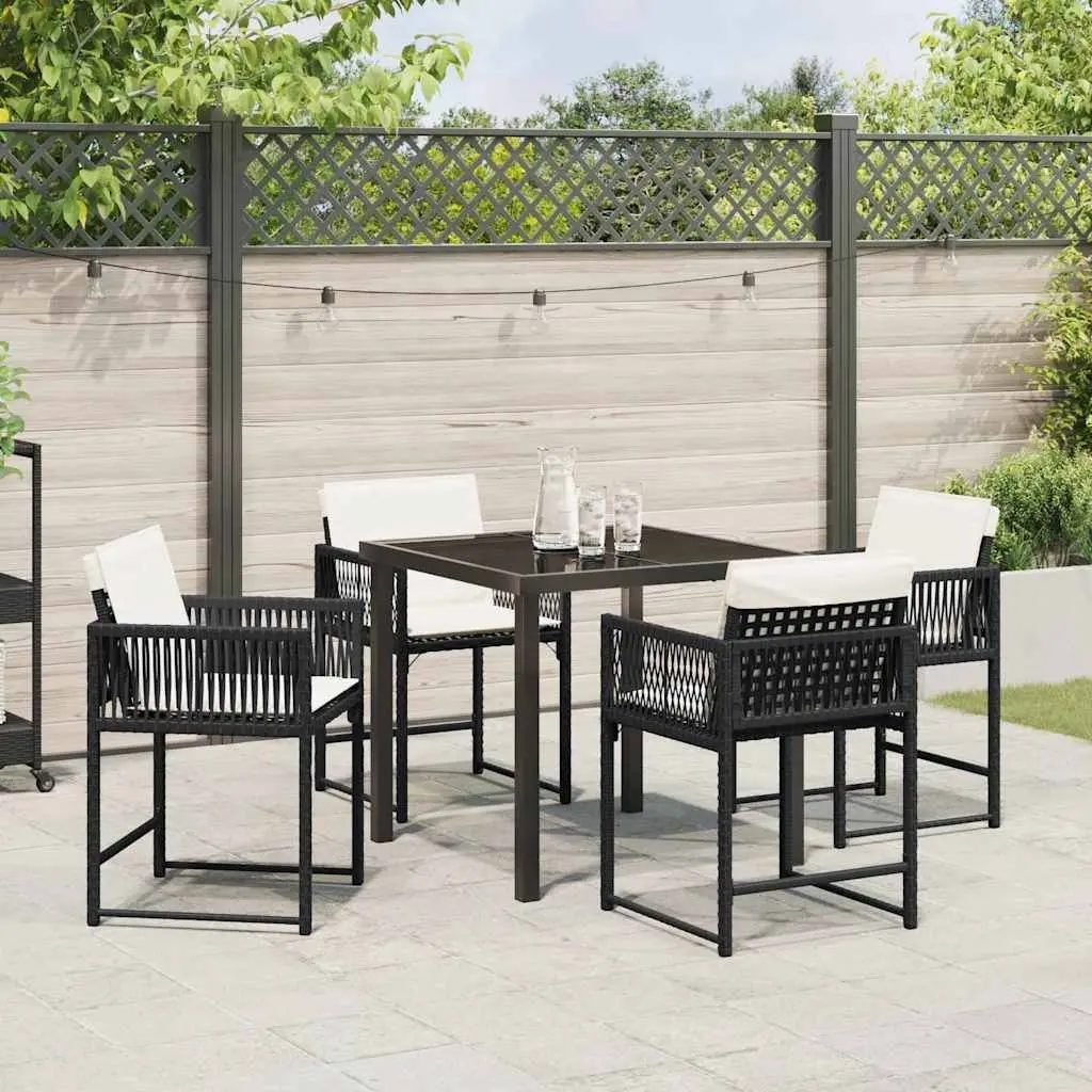 Garden Dining Set Poly Rattan Steel 5 Piece Black Outdoor Furniture