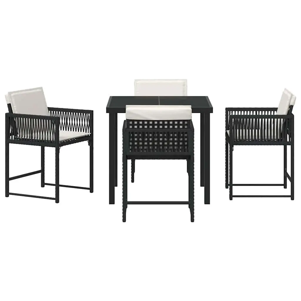 Garden Dining Set Poly Rattan Steel 5 Piece Black Outdoor Furniture
