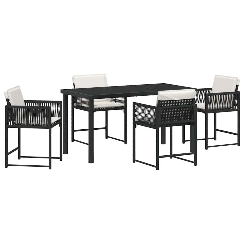 Garden Dining Set Poly Rattan Steel 5 Piece Outdoor Furniture Black