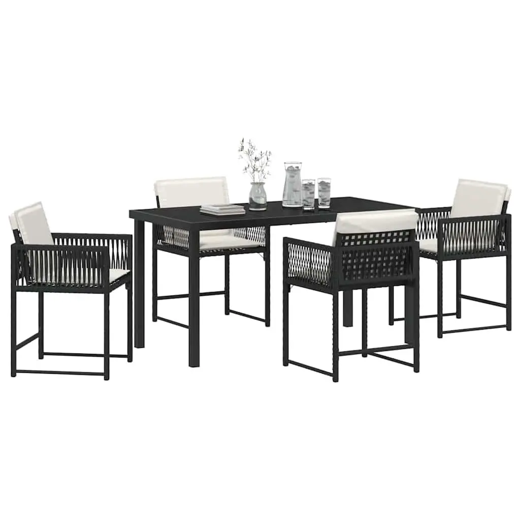 Garden Dining Set Poly Rattan Steel 5 Piece Outdoor Furniture Black