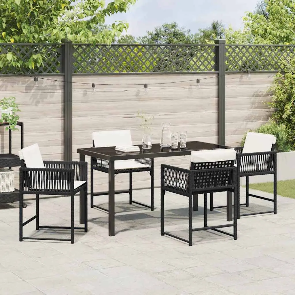 Garden Dining Set Poly Rattan Steel 5 Piece Outdoor Furniture Black