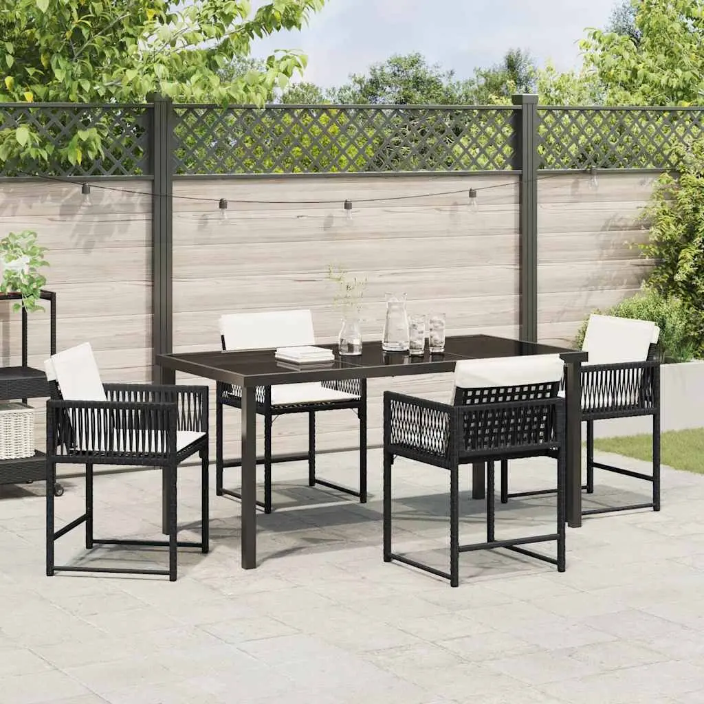 Garden Dining Set Poly Rattan Steel 5 Piece Outdoor Furniture Black