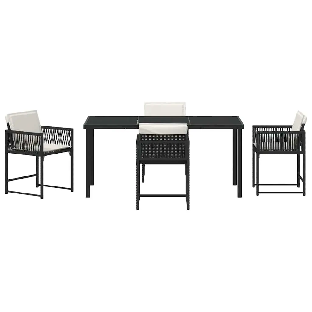 Garden Dining Set Poly Rattan Steel 5 Piece Outdoor Furniture Black