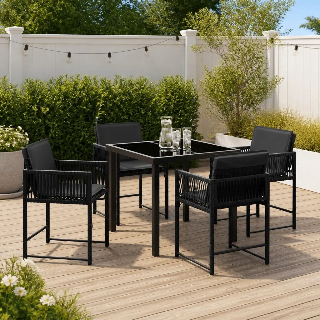 Garden Dining Set Steel Glass Black 5 Piece Outdoor Furniture