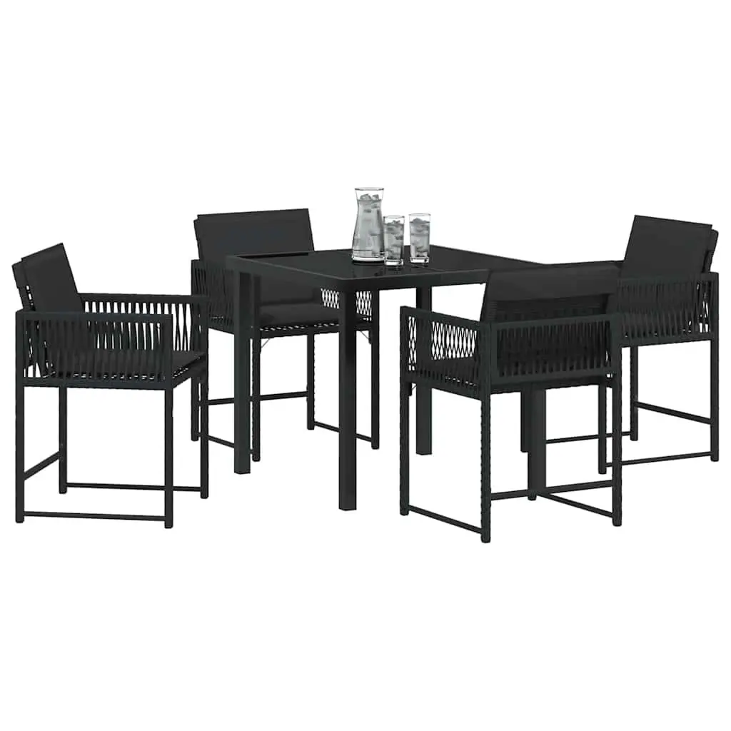 Garden Dining Set Steel Glass Black 5 Piece Outdoor Furniture