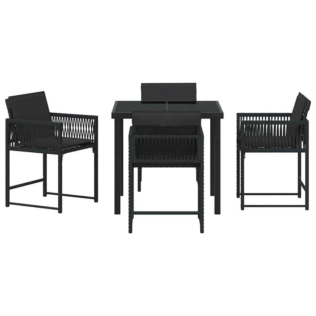 Garden Dining Set Steel Glass Black 5 Piece Outdoor Furniture