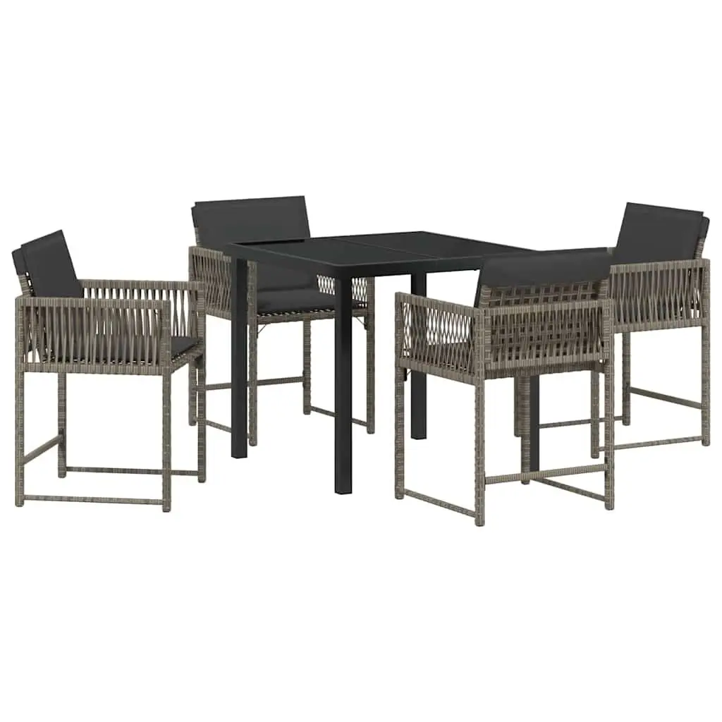 Garden Dining Set Poly Rattan Steel 5 Piece Outdoor Furniture Table Chairs Grey