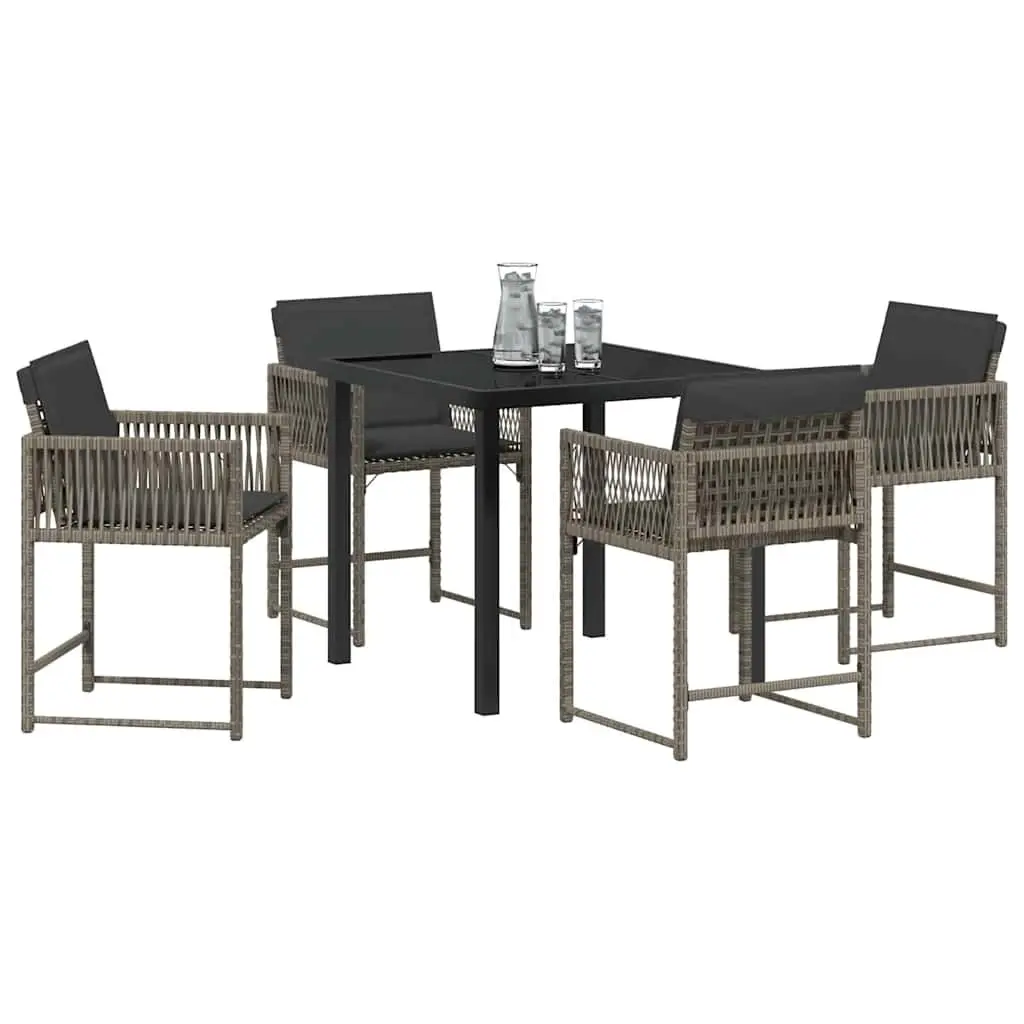 Garden Dining Set Poly Rattan Steel 5 Piece Outdoor Furniture Table Chairs Grey