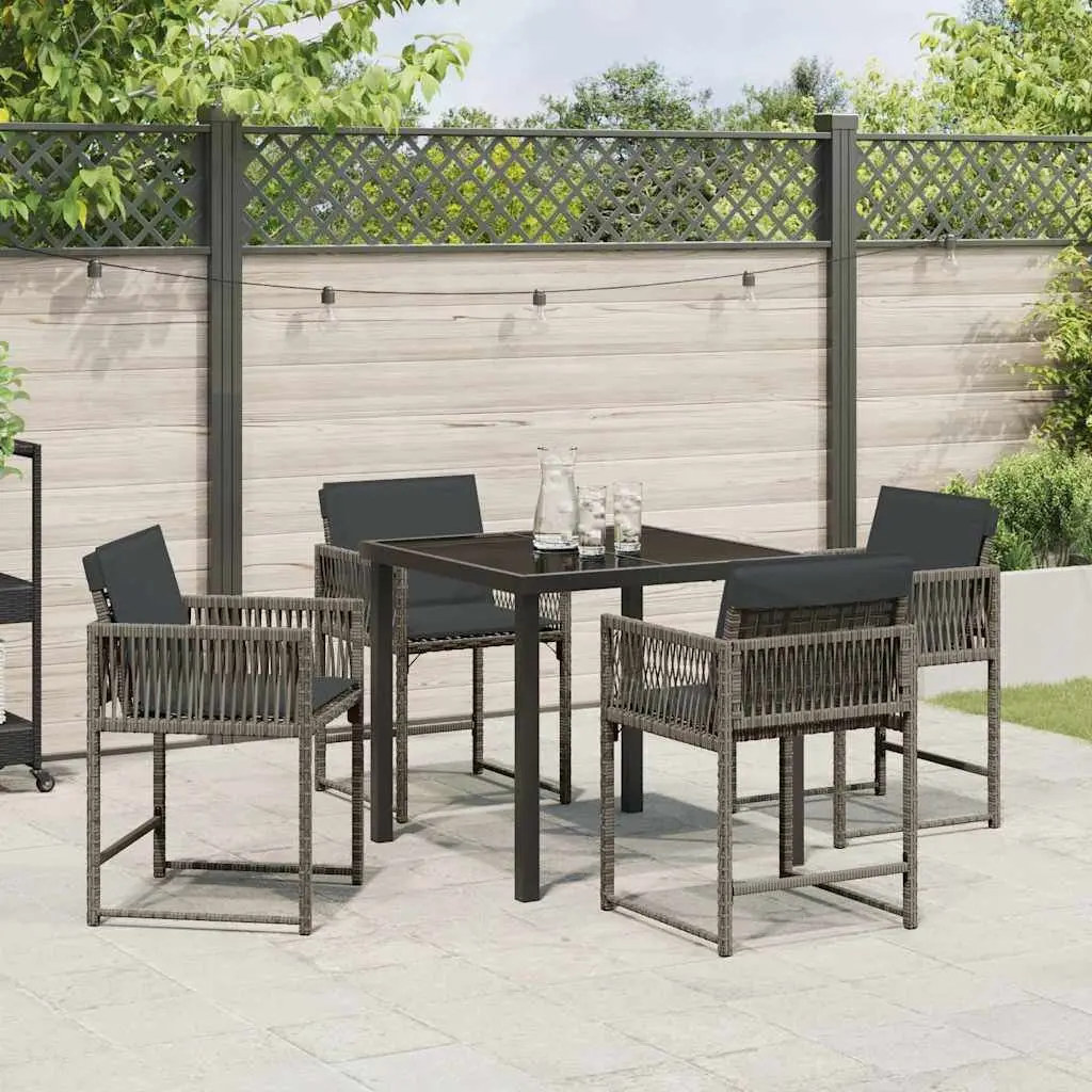 Garden Dining Set Poly Rattan Steel 5 Piece Outdoor Furniture Table Chairs Grey