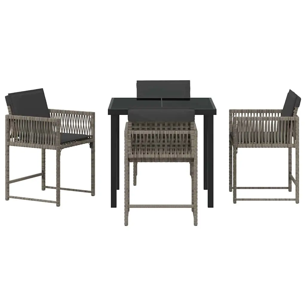 Garden Dining Set Poly Rattan Steel 5 Piece Outdoor Furniture Table Chairs Grey