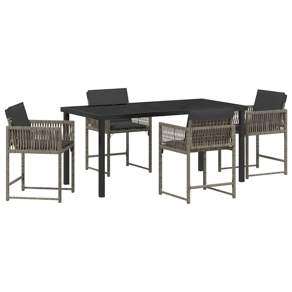 Garden Dining Set Poly Rattan Steel 5 Piece Grey Outdoor Furniture Table Chairs