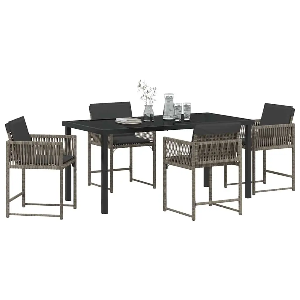 Garden Dining Set Poly Rattan Steel 5 Piece Grey Outdoor Furniture Table Chairs