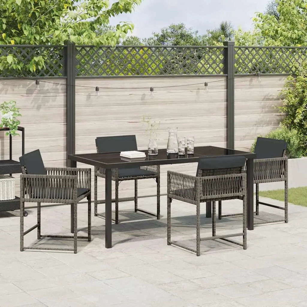 Garden Dining Set Poly Rattan Steel 5 Piece Grey Outdoor Furniture Table Chairs