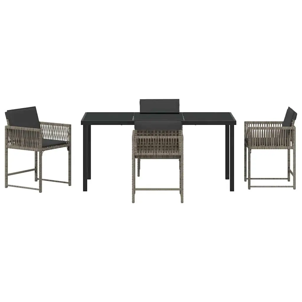 Garden Dining Set Poly Rattan Steel 5 Piece Grey Outdoor Furniture Table Chairs