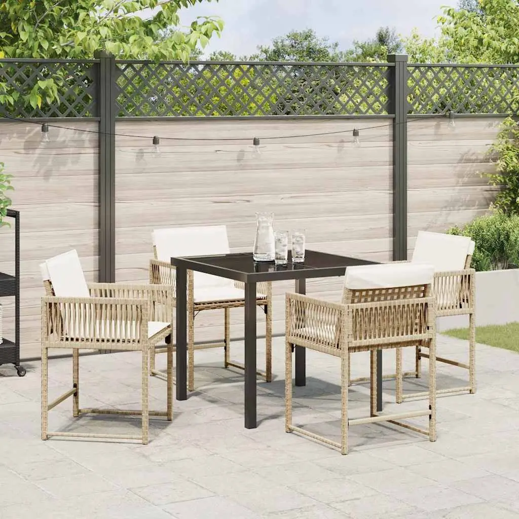 Outdoor Dining Set 5 Pieces Beige Poly Rattan Steel Patio Table Chairs