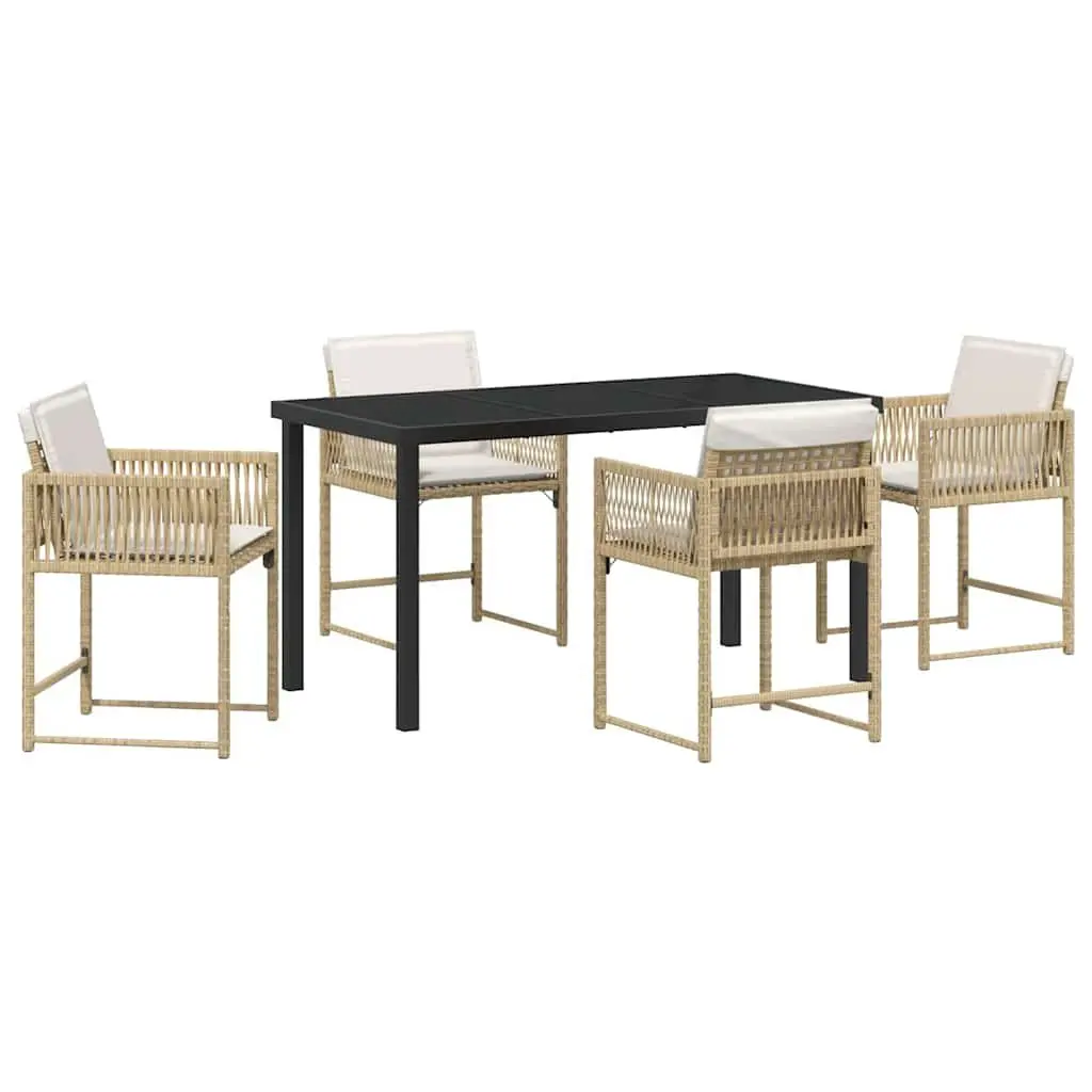 Garden Dining Set Beige Rattan 5 Piece Outdoor Furniture Patio Table Chairs
