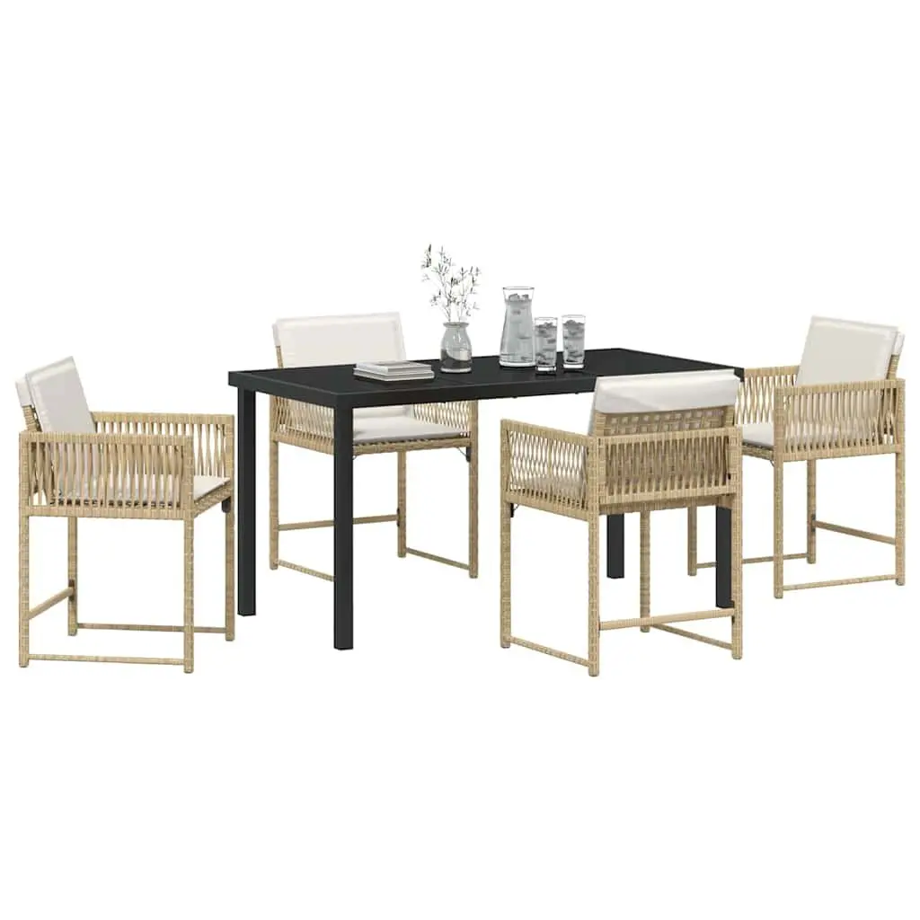 Garden Dining Set Beige Rattan 5 Piece Outdoor Furniture Patio Table Chairs