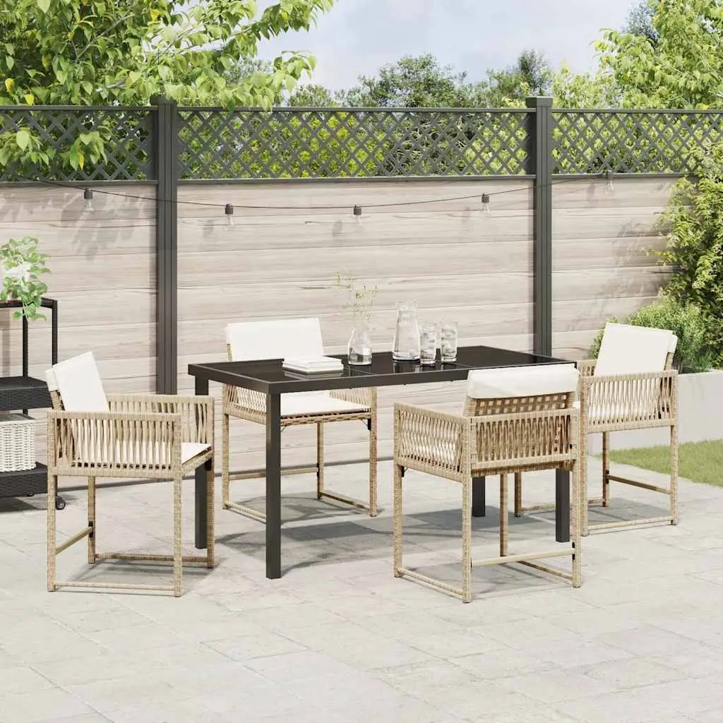 Garden Dining Set Beige Rattan 5 Piece Outdoor Furniture Patio Table Chairs