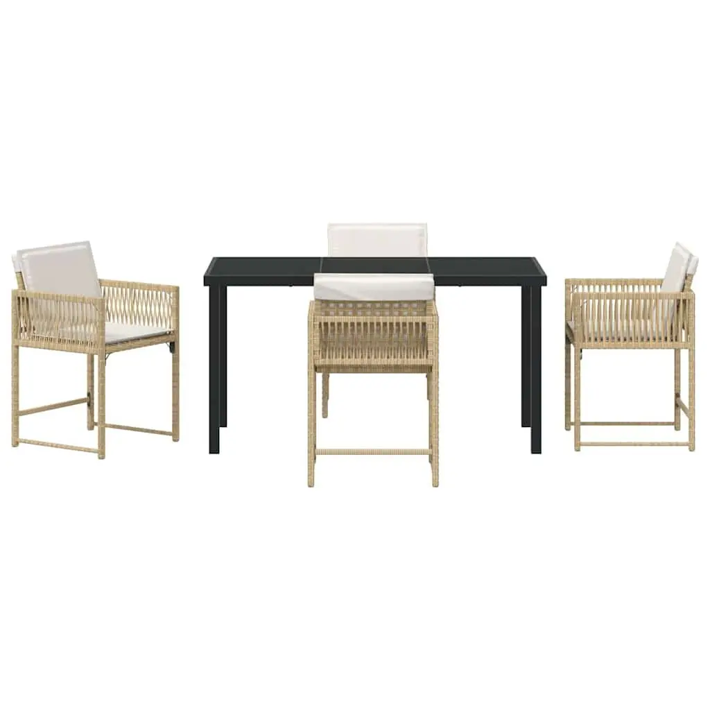 Garden Dining Set Beige Rattan 5 Piece Outdoor Furniture Patio Table Chairs