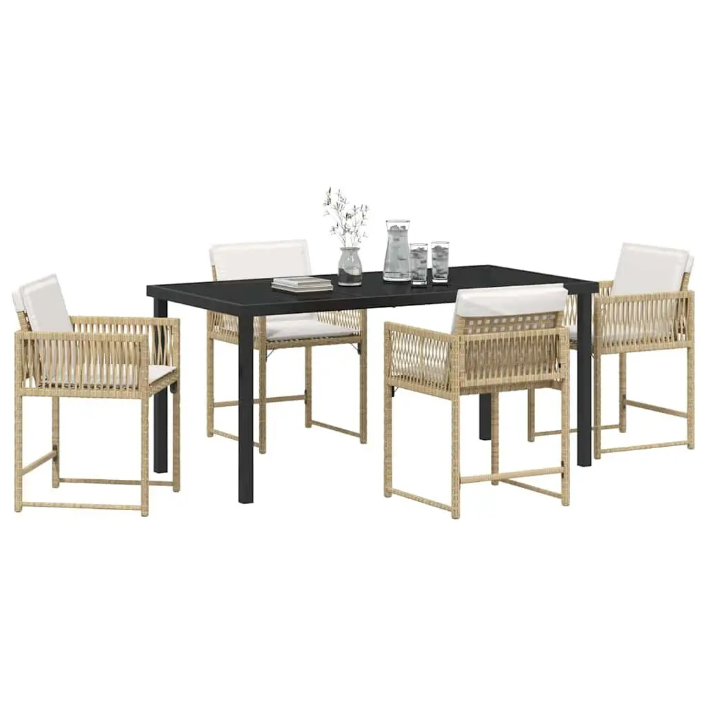 Garden Dining Set Poly Rattan Steel Frame 5 Piece Beige