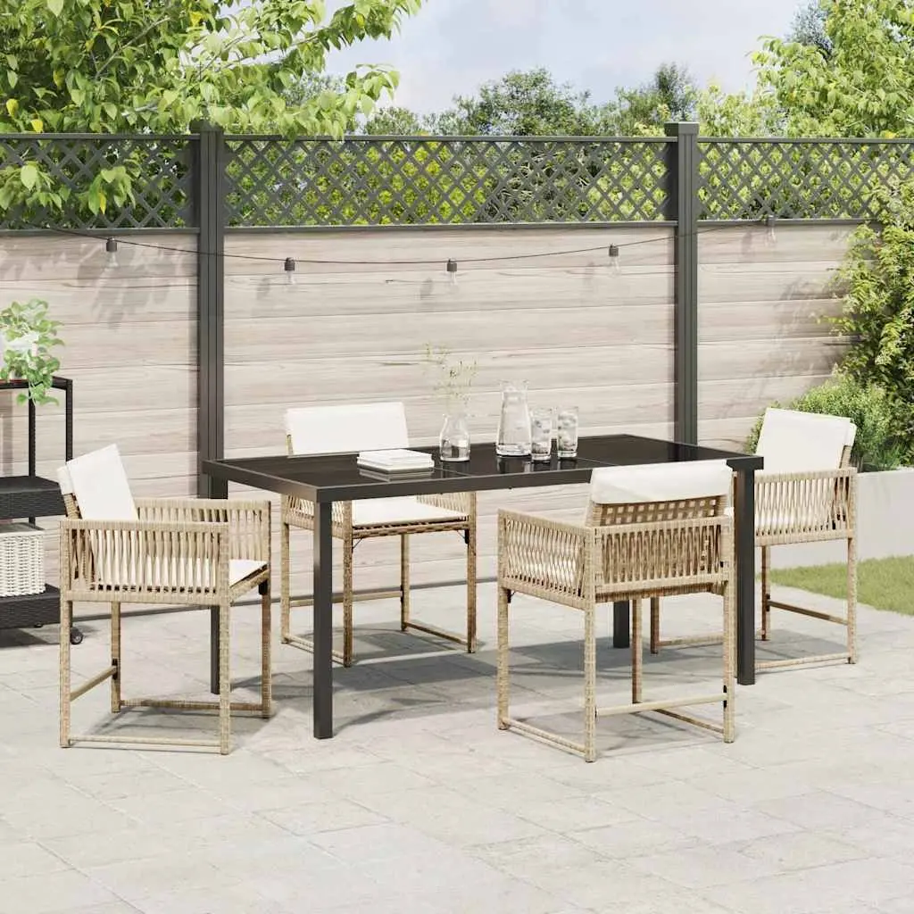 Garden Dining Set Poly Rattan Steel Frame 5 Piece Beige