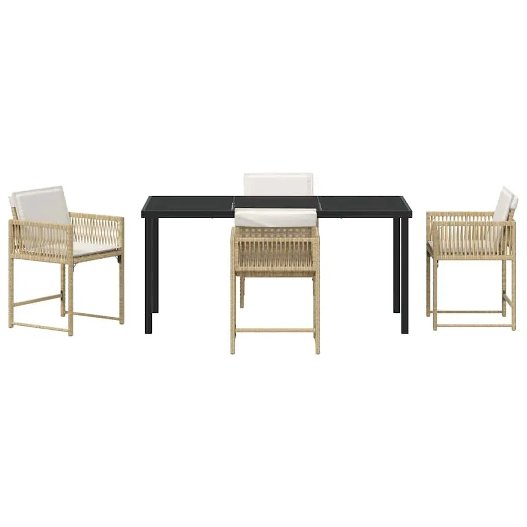 Garden Dining Set Poly Rattan Steel Frame 5 Piece Beige