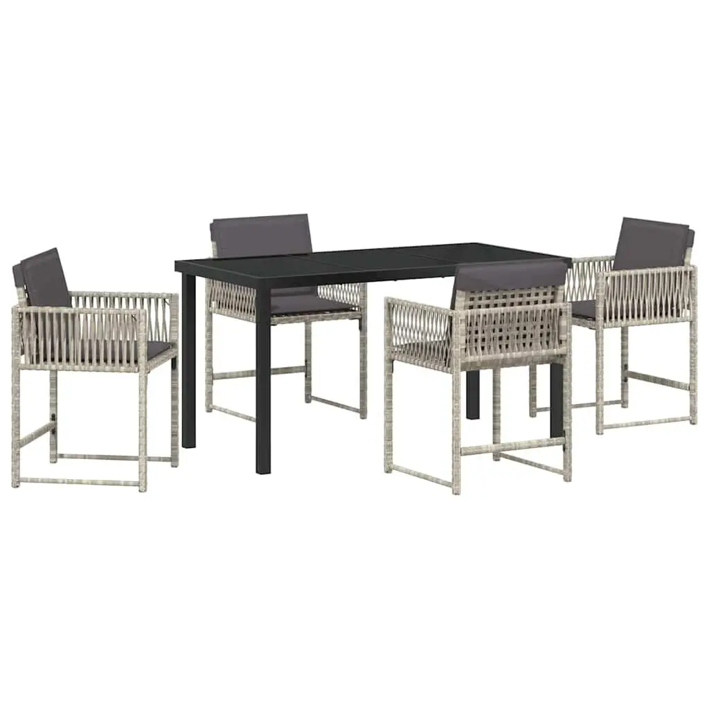 Garden Dining Set Poly Rattan Steel 5 Piece Light Grey Patio Table