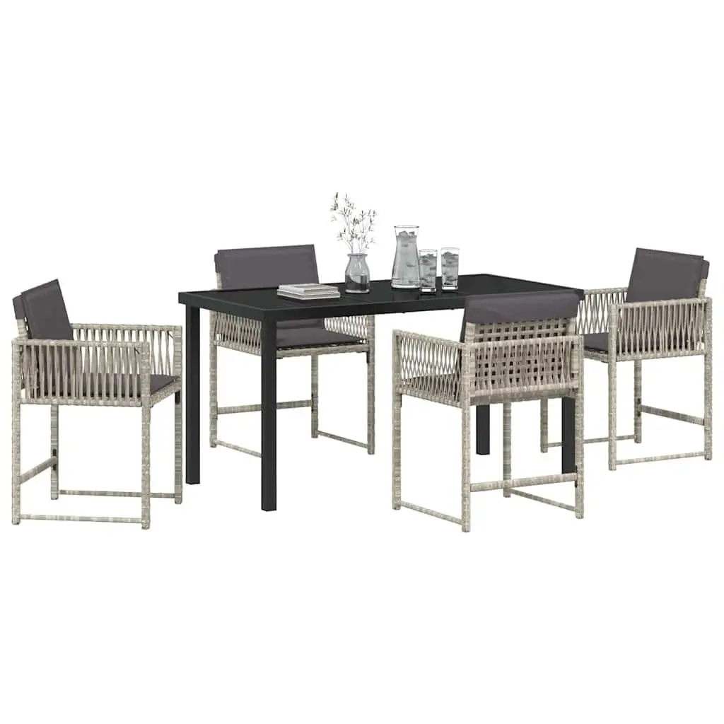 Garden Dining Set Poly Rattan Steel 5 Piece Light Grey Patio Table