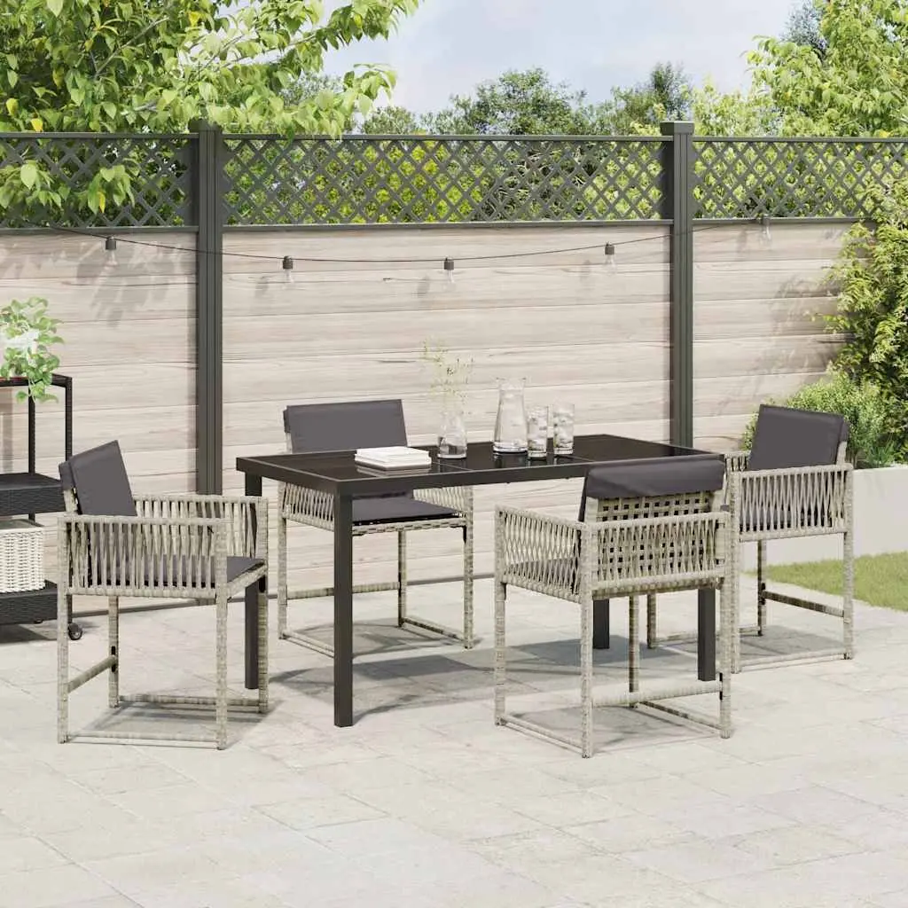 Garden Dining Set Poly Rattan Steel 5 Piece Light Grey Patio Table