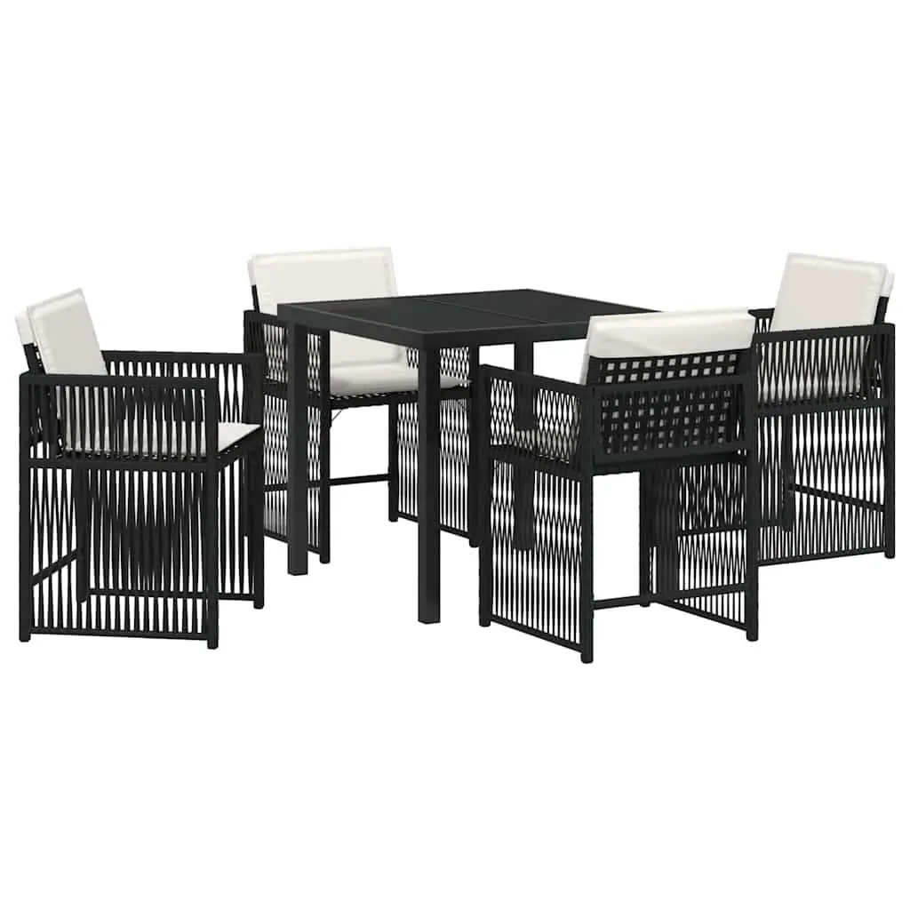 Outdoor Furniture Set Black Poly Rattan Dining Table and Chairs 5 Piece Collection